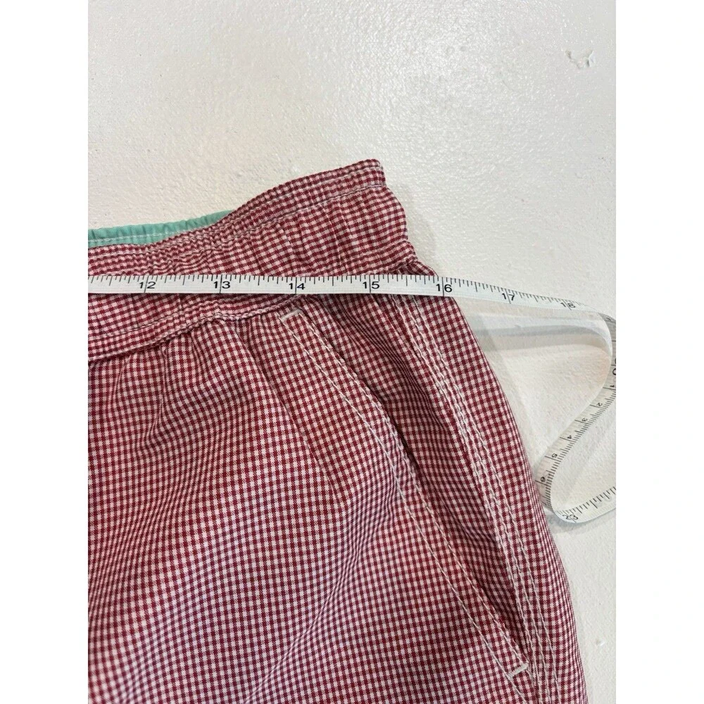 Boden London Men's 34 Swim Trunks Red/White Checkered With Pockets